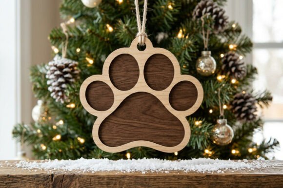 Paw Print Ornament SVG File, Christmas laser cut file