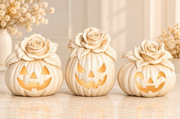 Pumpkin Rose STL | 3 Halloween Jack-o'-Lantern Rose 3D Print Files - Image 2