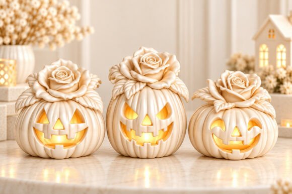 Pumpkin Rose STL | 3 Halloween Jack-o'-Lantern Rose 3D Print Files - Image 3