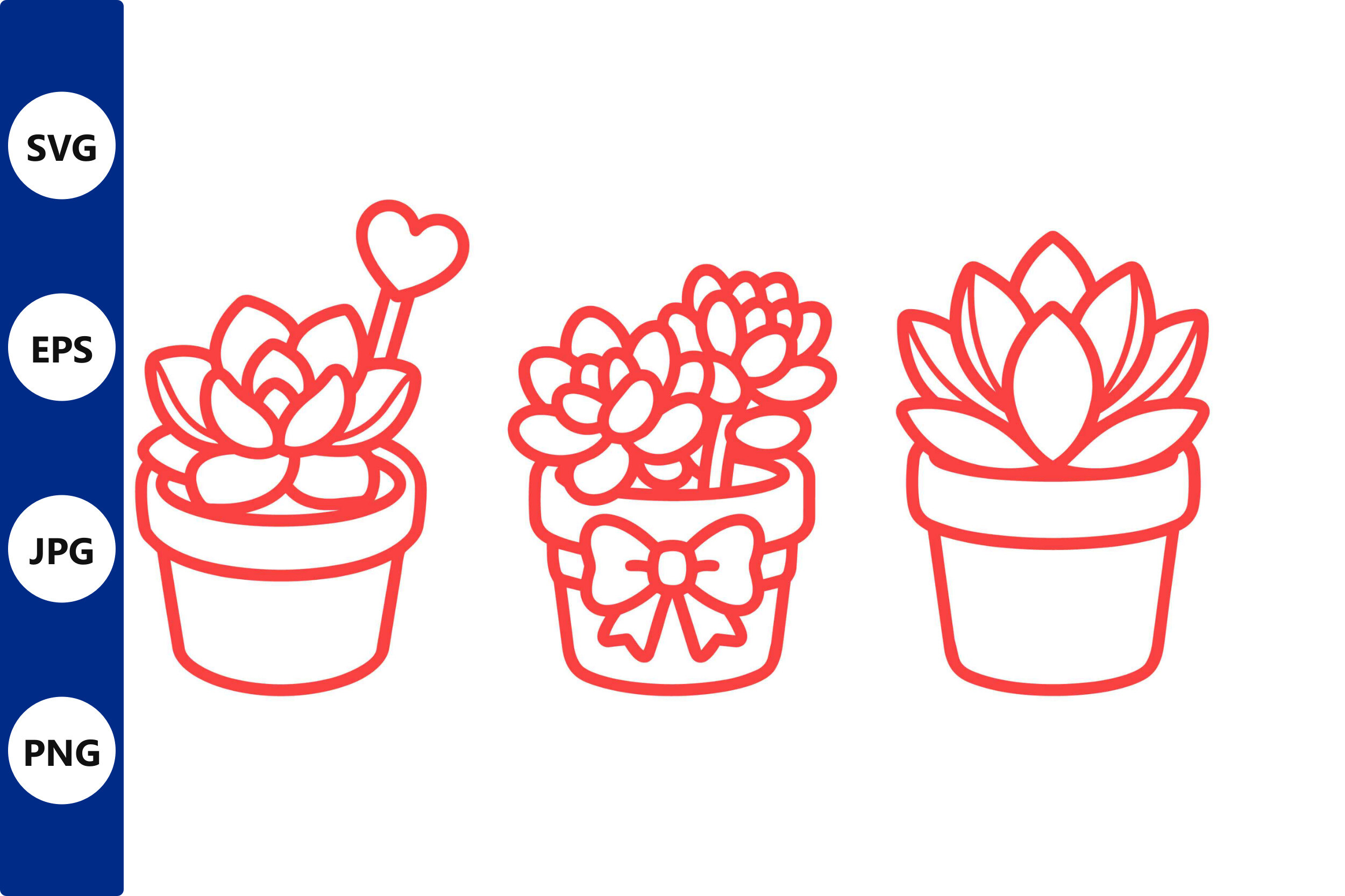 Red Line Art Succulent Plant Set Graphic by Cute Things · Creative Fabrica
