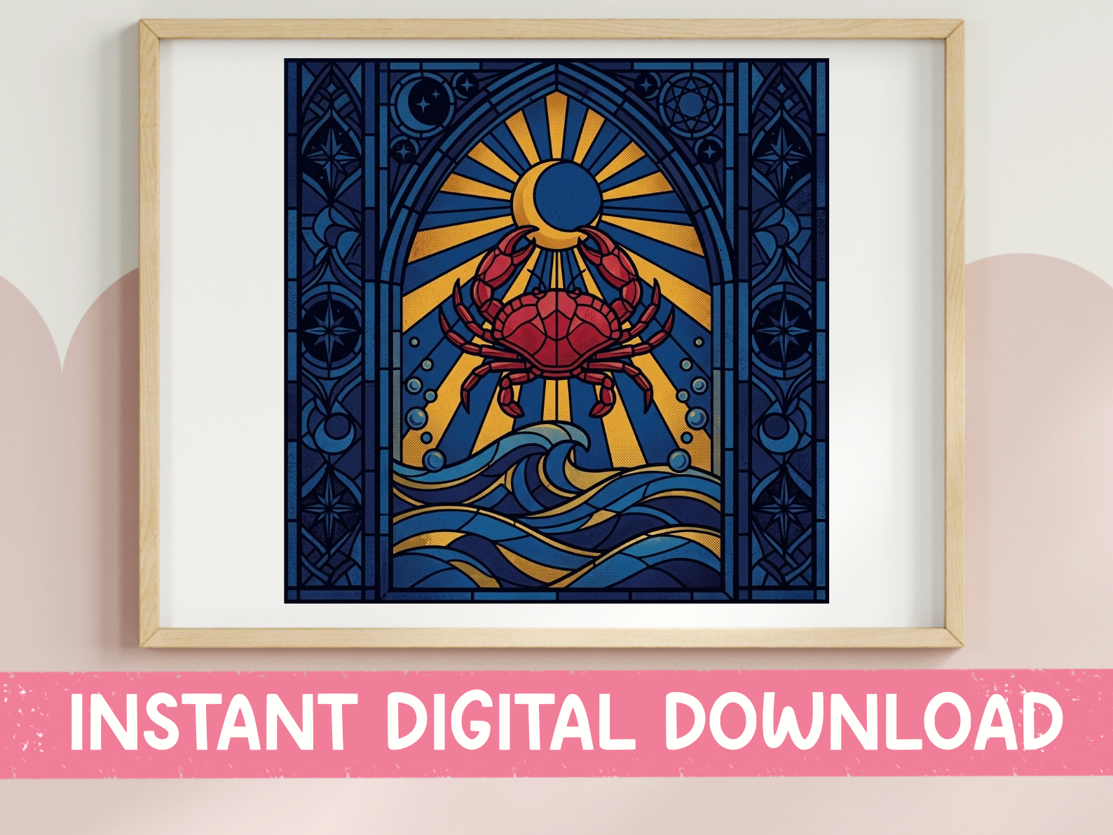 Stained Glass Cancer Crab Moon Art Graphic by October Second · Creative ...