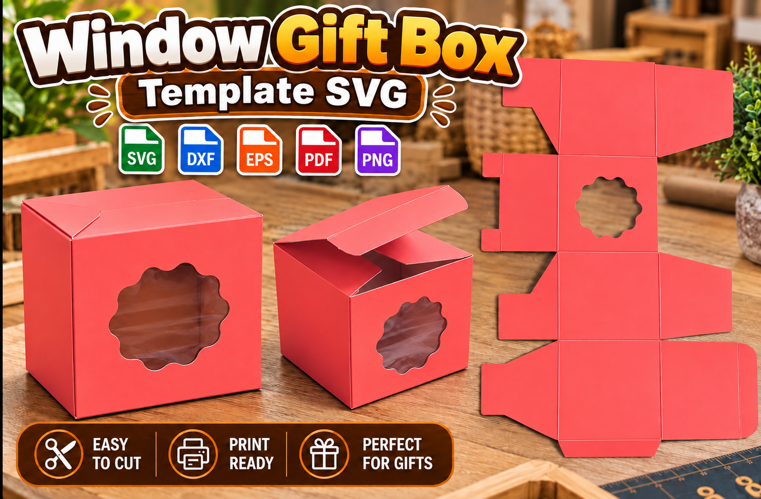 Window Gift Box Template SVG · Creative Fabrica