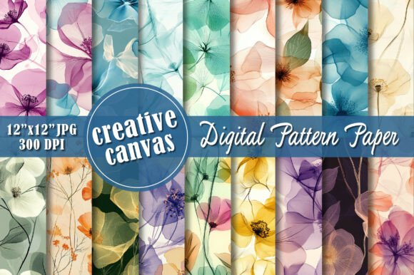 X-ray Floral Seamless Patterns Gráfico Padrões de Papel Por Creative Canvas