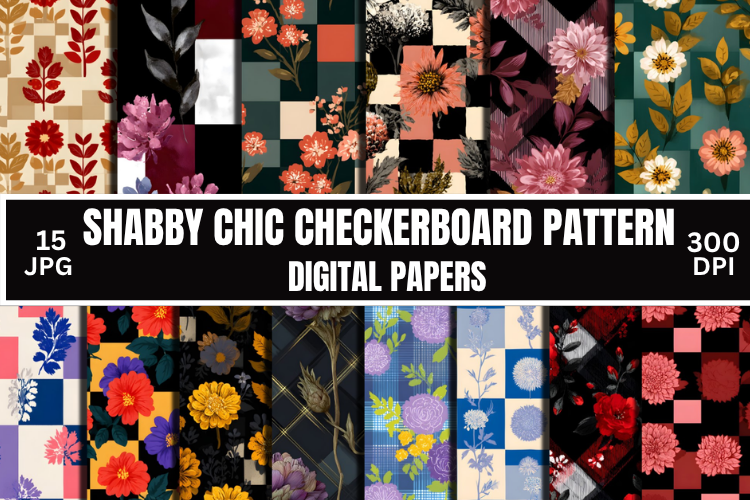 Autumn Floral Checkerboard Digital Paper Graphic by Creative River ...