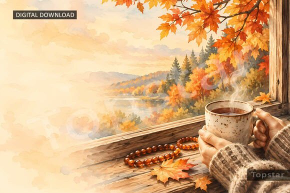 Autumn Window Background Fall Coffee Art Graphic Backgrounds By Topstar