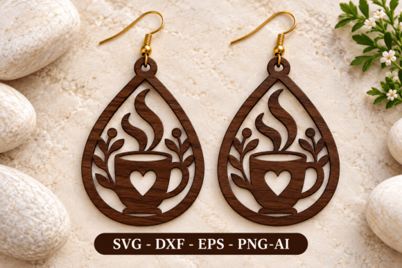 Christmas Coffee Cup Earring SVG Laserschneiden Von SM.Creator