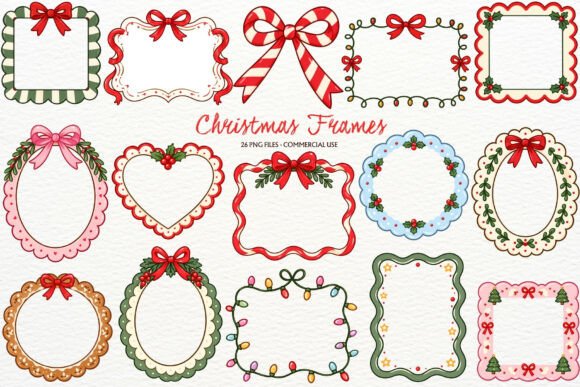 Christmas Frames Clipart Retro Bow PNG