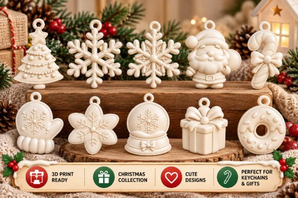 Christmas Keychain 3D Print STL Bundle 10 Festive Holiday Designs Chrismas keychain collection - Image 4