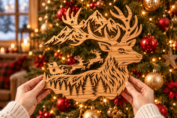 Christmas Reindeer Santa Sleigh Laser Cu Lasersnijden Door Nutty Creations