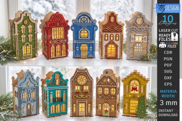 Christmas Village Nightlight Laser Set laser cut file