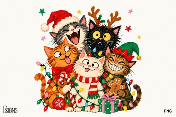 Cute Christmas Funny Cats Clipart PNG