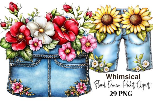 Floral Denim Pocket Clipart Bundle Graphic Illustrations By SVGArt
