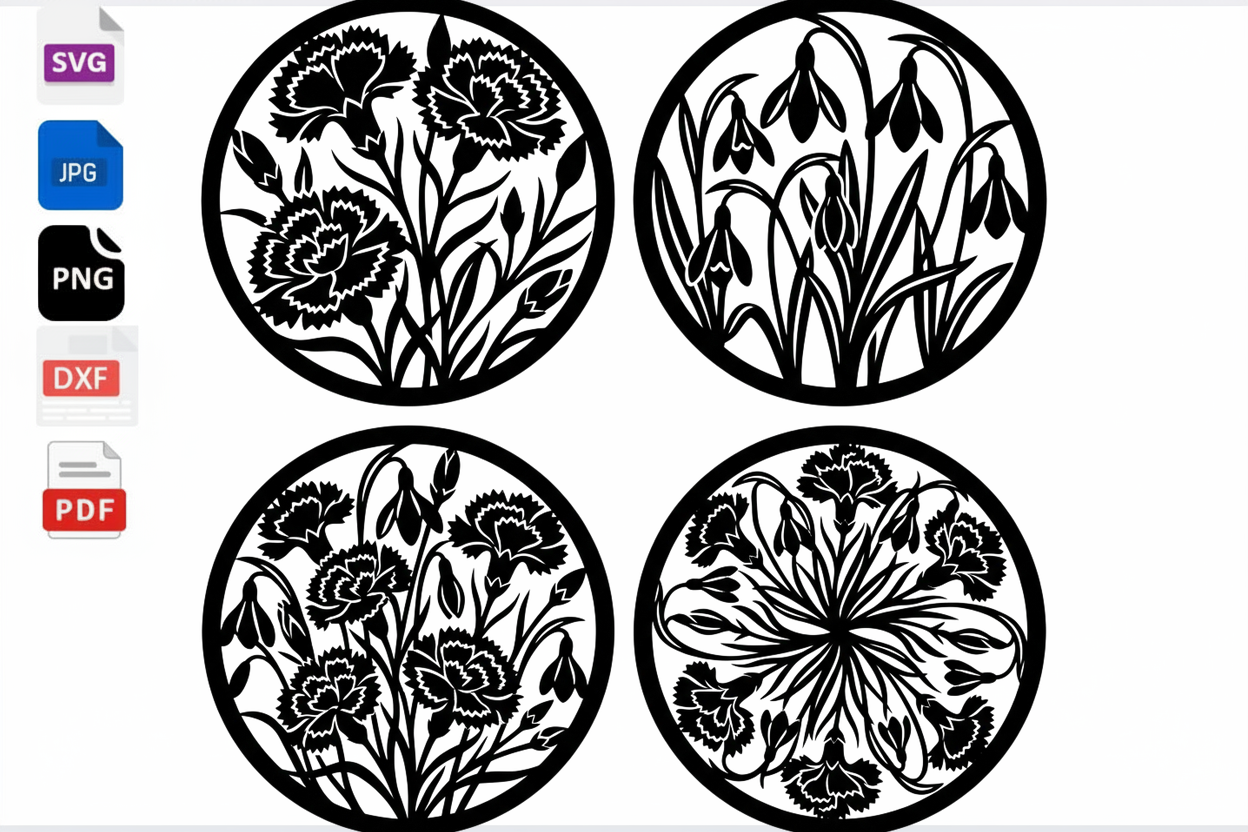 Floral Round SVG Laser Cut Bundle Graphic by mhrana730 · Creative Fabrica