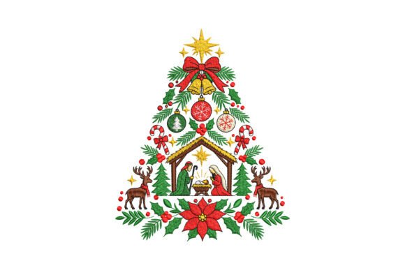 Holy Family Christmas Tree Christmas Embroidery Design By EmZone