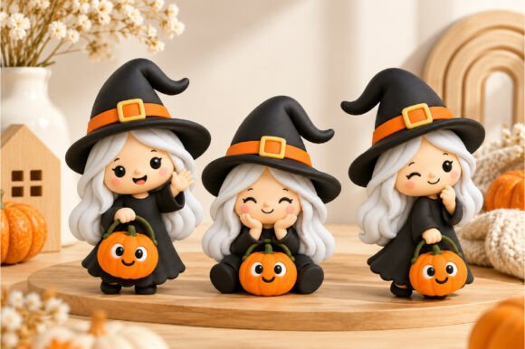 Kawaii Halloween Chibi Witch Girl 3D STL – Cute Witch Figurine for 3D Printing - Image 1