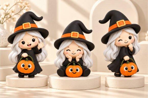 Kawaii Halloween Chibi Witch Girl 3D STL – Cute Witch Figurine for 3D Printing - Image 4