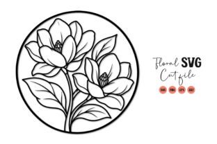 Line Floweers Magnolia Flower Circle Line Art SVG PNG Graphic by Artify Hub Studio ...