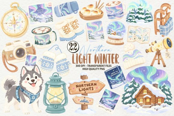 Northern Light Winter Clipart Graphic Illustrations By Cat Lady