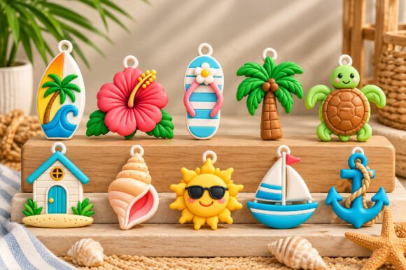 Summer Charms 3D Print Designs Bundle – 10 Beach & Tropical 3D Print Files - Image 2