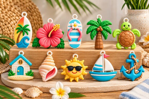 Summer Charms 3D Print Designs Bundle – 10 Beach & Tropical 3D Print Files - Image 3