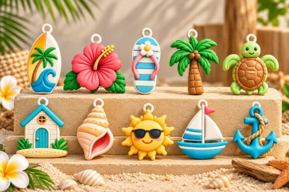 Summer Charms 3D Print Designs Bundle – 10 Beach & Tropical 3D Print Files - Image 4