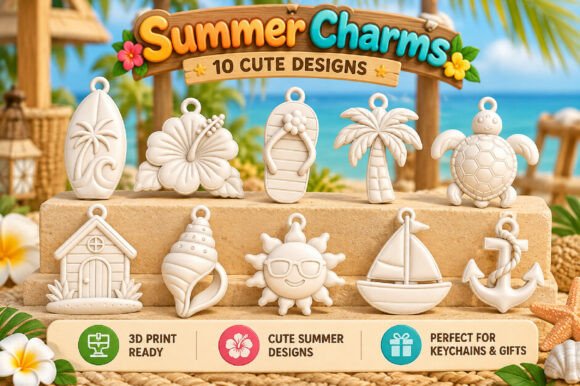 Summer Charms 3D Print Designs Bundle – 10 Beach & Tropical 3D Print Files - Image 5