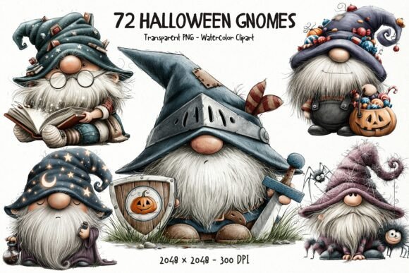 Whimsical Halloween Gnomes Watercolor Graphic Illustrations By ArtFlowCODesign