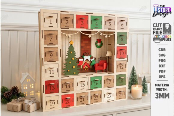 Wooden Christmas Advent Calendar Laser (Design 2) laser cut file