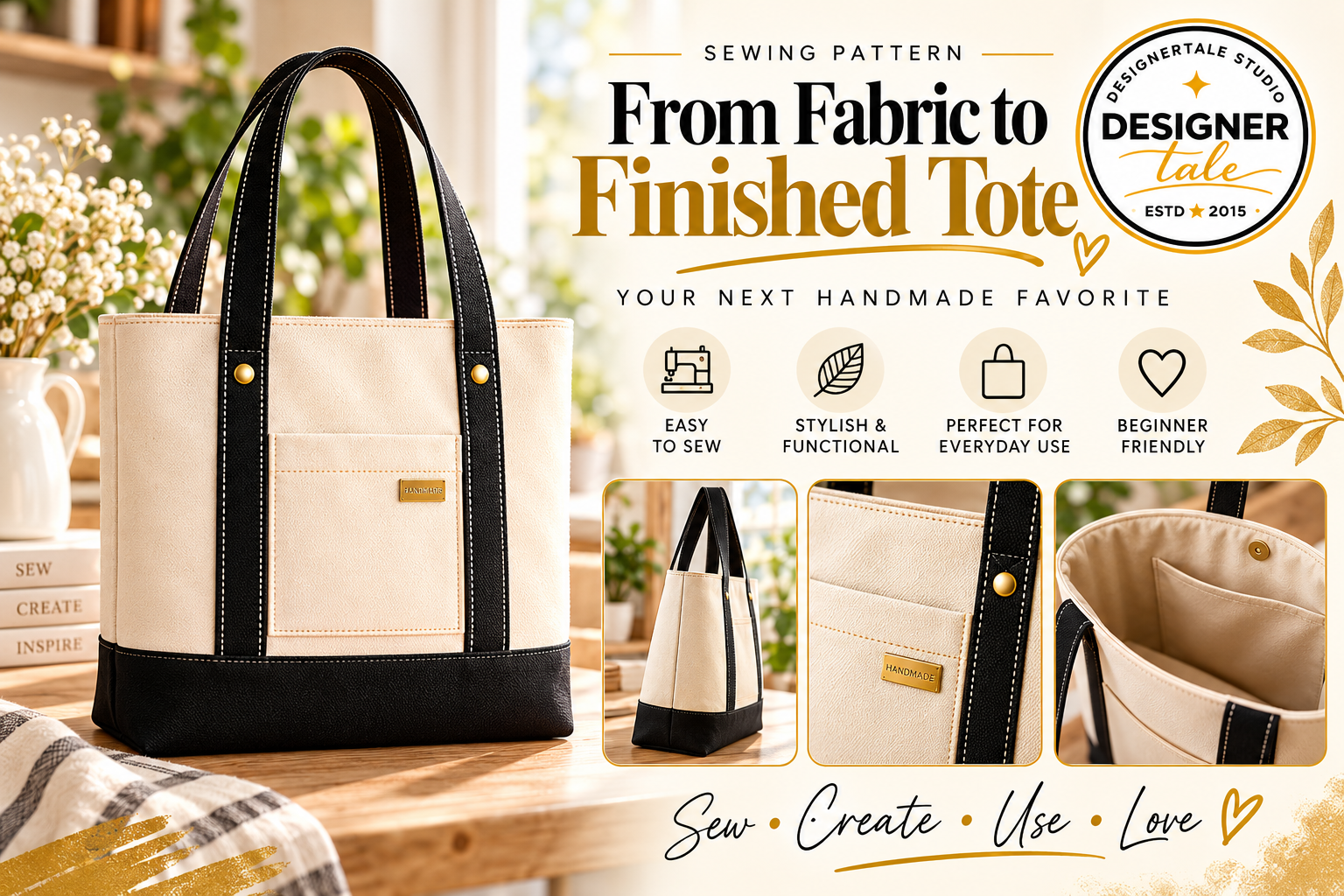 Professional Handbag Pattern Beginner Tote Bag Sewing Pattern Gráfico por designertale · Creative ...