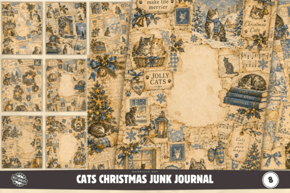 Cats Christmas Junk Journal Pages Gráfico Manualidades Por Markicha Art
