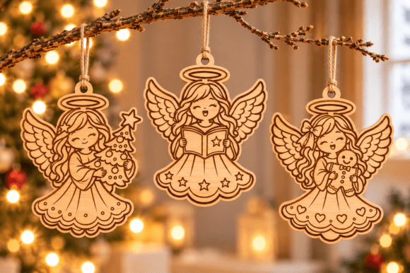 Christmas Angel Ornament SVG Bundle (Design 2) laser cut file