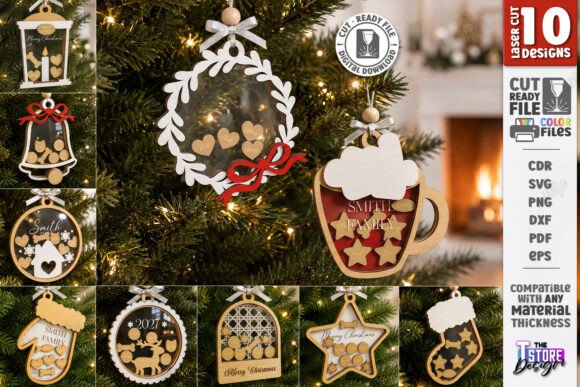 Christmas Family Ornaments Laser Bundle (Design 1) laser cut file