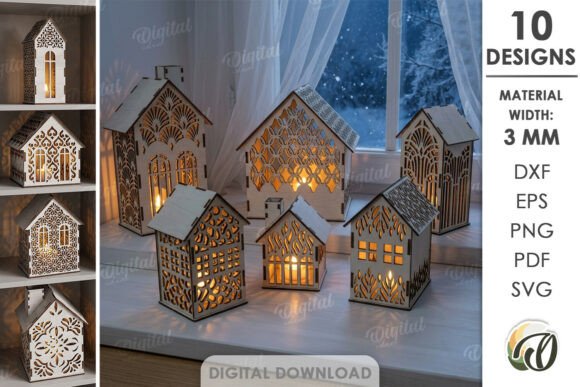 Christmas House Lanterns Bundle Laser Cut laser cut file
