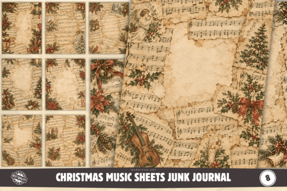 Christmas Music Sheets Junk Journal Gráfico Manualidades Por Markicha Art