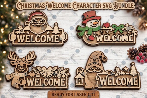 Christmas Welcome Character SVG Bundle, laser cut file
