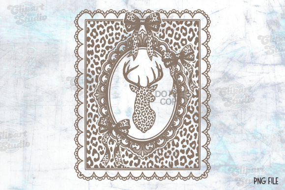 Coquette Leopard Deer, Vintage Frame PNG Illustration Designs de T-shirts Par Clipart Studio