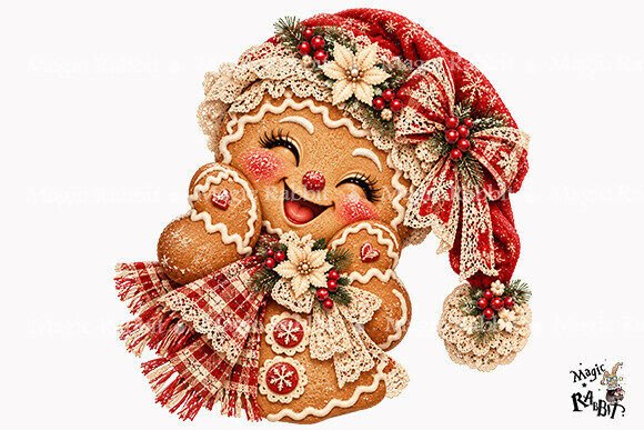 Cute Gingerbread Girl Lace Christmas PNG