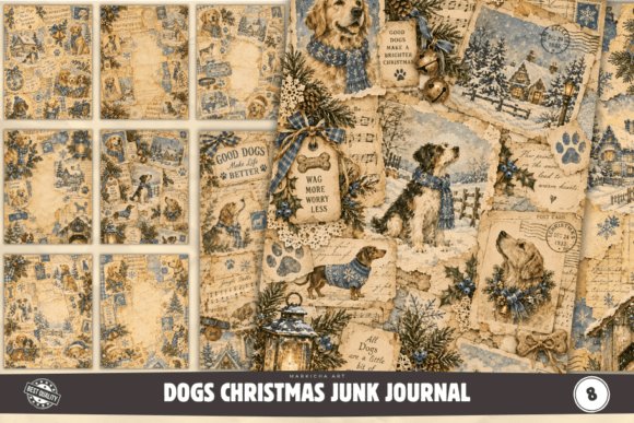 Dogs Christmas Junk Journal Pages Graphic Crafts By Markicha Art