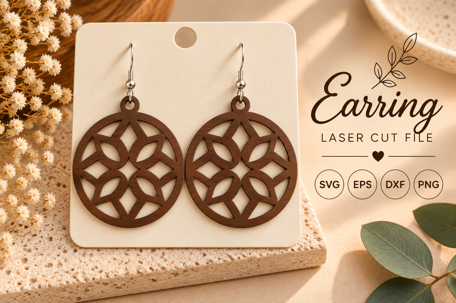 Floral Earrings SVG Laser Cut File · Creative Fabrica