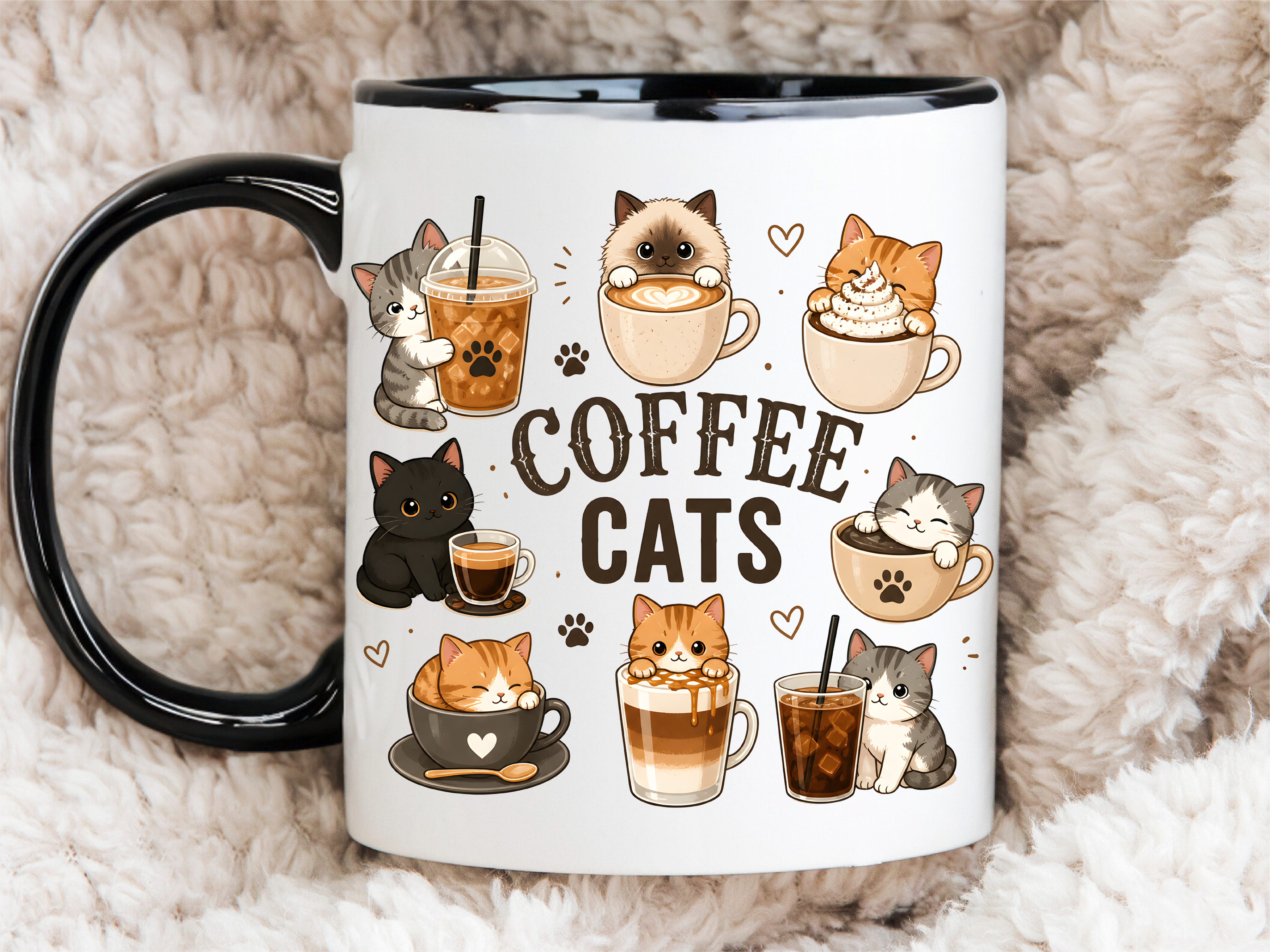 Funny Cute Coffee Cats Pattern Mug Wrap Graphic by Mimi's Store ...
