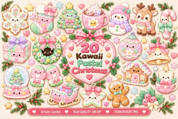 Kawaii Pastel Christmas Clipart Bundle