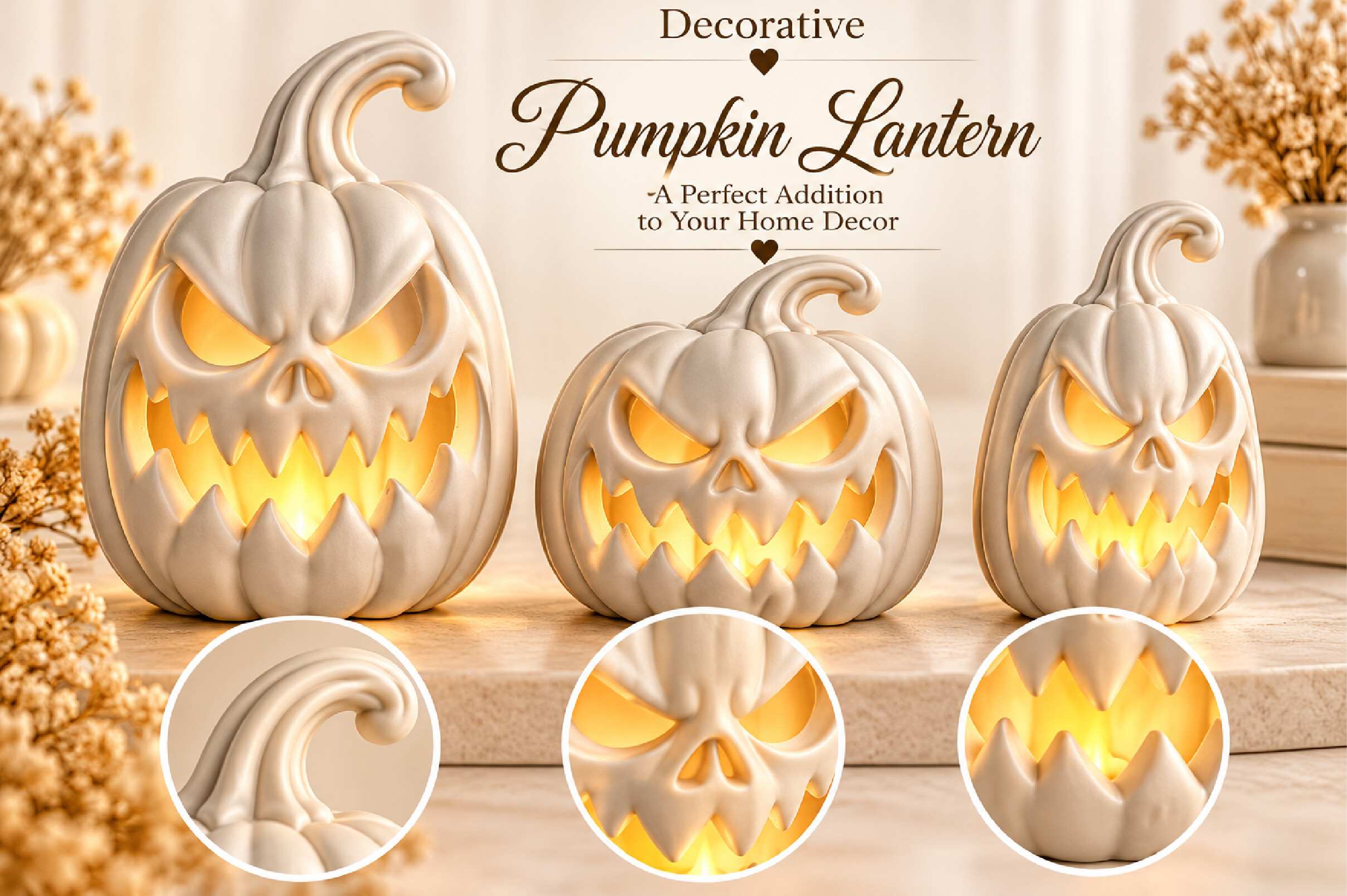 Pumpkin Lighting STL - 3D Printable Halloween Jack-o'-Lantern Set of 3 - Image 4