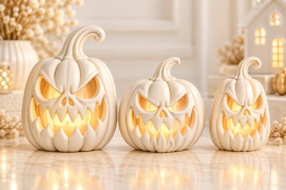 Pumpkin Lighting STL - 3D Printable Halloween Jack-o'-Lantern Set of 3 - Image 3