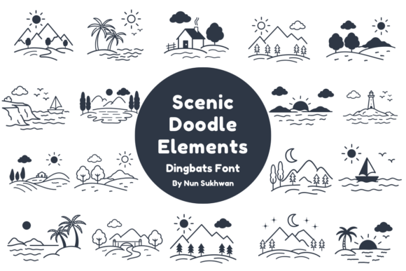 Scenic Doodle Elements Dingbats Fonts Font Door Nun Sukhwan