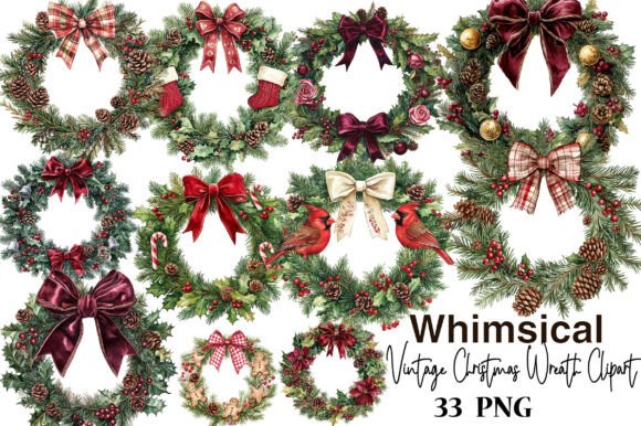Vintage Christmas Wreath Clipart Bundle Graphic Illustrations By SVGArt