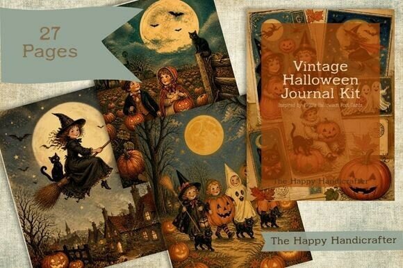 Vintage Halloween Printable Journal Kit Graphic Crafts By thehappyhandicrafter