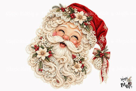 Vintage Lace Santa Face Christmas PNG