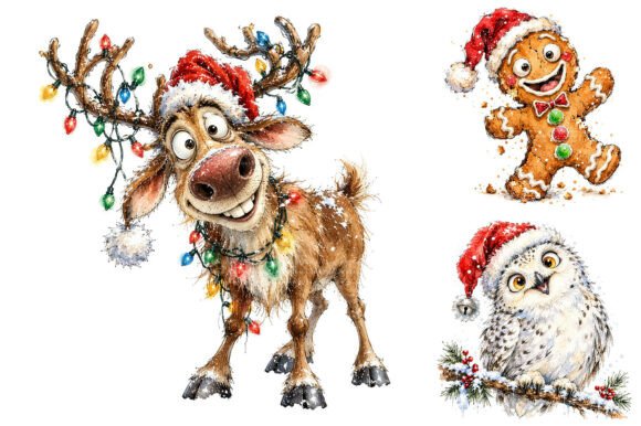 Watercolor Christmas Animals PNG Bundle