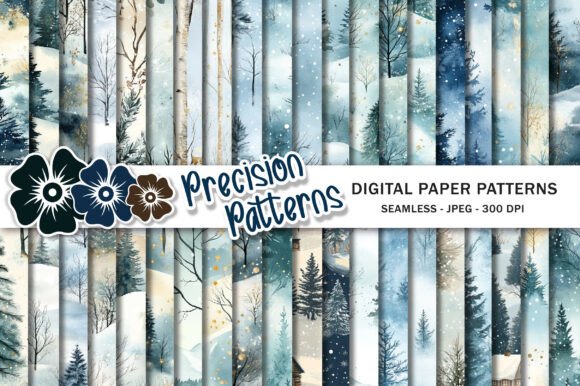 Watercolor Winter Forest Digital Paper
