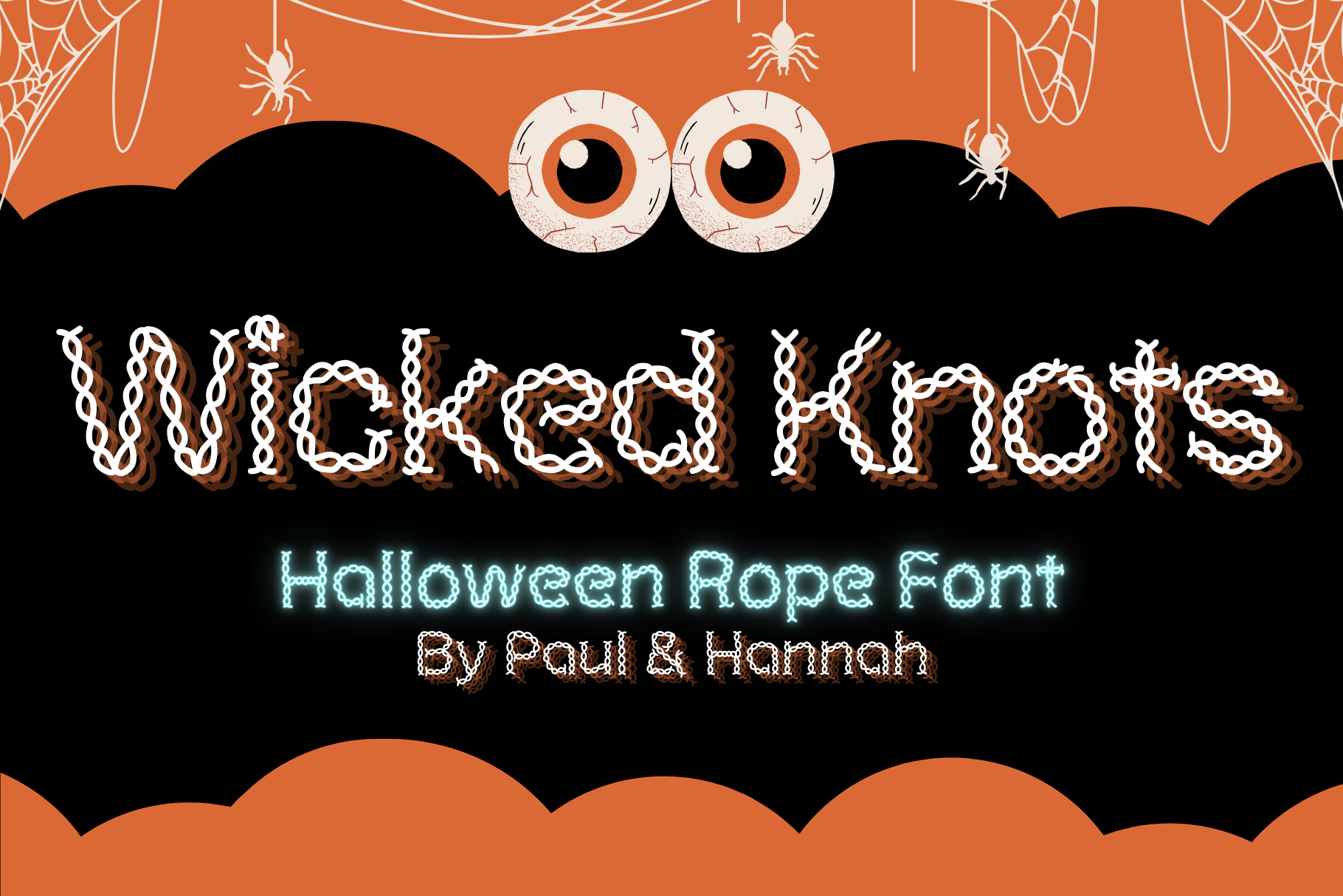 Wicked Knots decorative font preview with knotted fantasy style lettering